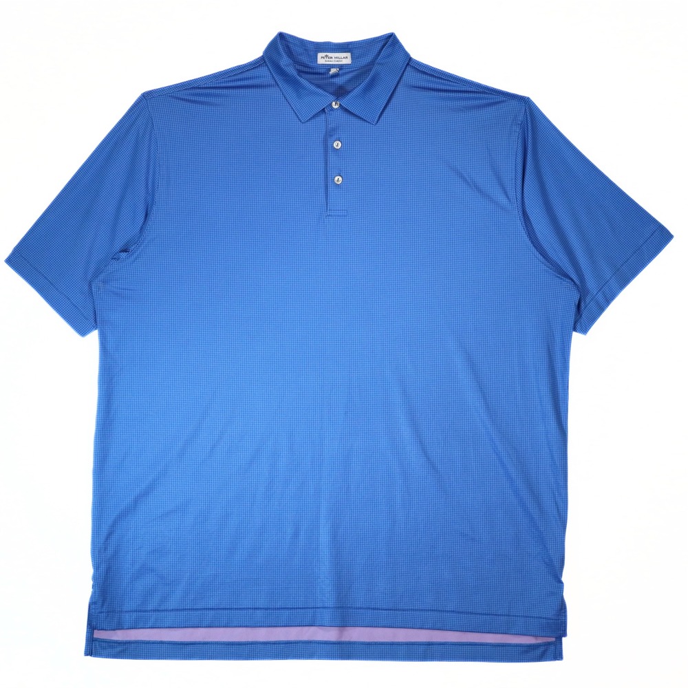 Peter Millar Polo Shirt Mens XXL Blue Summer Comfort Micro Pattern Golf Casual